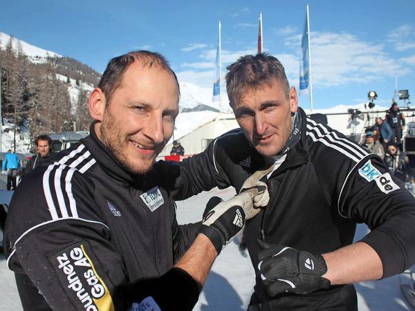 Thomas Florschütz und Kevin Kuske (rechts) auf der Bahn in St. Moritz.