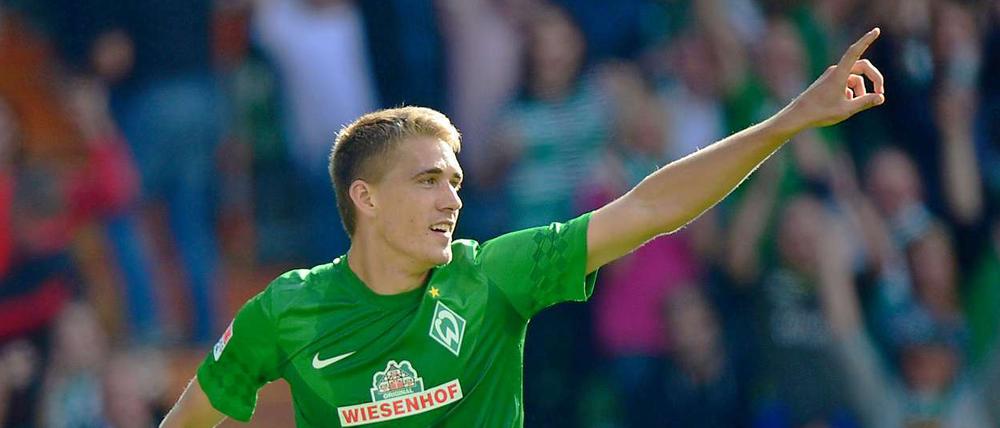 Den Elfmeter zum 1:0 herausgeholt und das 2:0 selbst erzielt: Werder-Angreifer Nils Petersen.