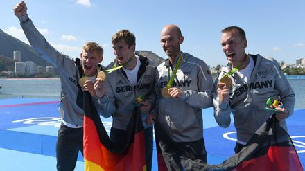 Setzt der olympische Sport in Deutschland zukünftig nur noch auf Sieger wie die Ruderer Hans Gruhne, Lauritz Schoof, Philipp Wende und Karl Schulze (von rechts)?