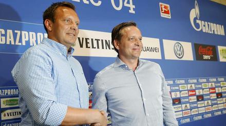 Wer ist wichtiger für den Verein? Neu-Trainer Andre Breitenreiter wird beim FC Schalke von Manager Horst Heldt vorgestellt.