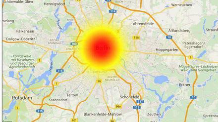 Die Störungskarte von "Alle Störungen" zeigte am Dienstagmorgen eine Häufung für das O2-Netz in Berlin.