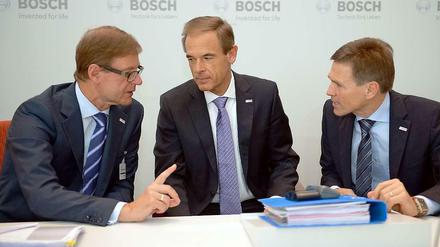 Einigermaßen zufrieden: Bosch-Chef Volkmar Denner und seine Geschäftsführerkollegen am Mittwoch bei der Vorlage der Jahreszahlen in Stuttgart.