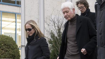 Anton Schlecker und seine Kinder Meike und Lars Schlecker am Montag vor dem Stuttgarter Gericht.