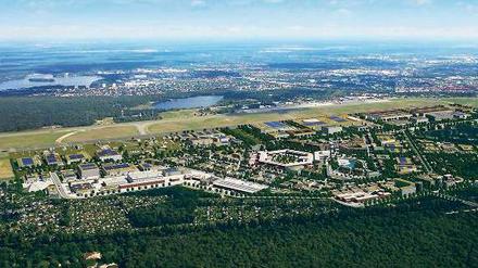 Zukunftsmusik. Noch ist der Flughafen Tegel in Betrieb. Doch wenn er erst einmal zugunsten des neuen Flughafens geschlossen wird, eröffnet sich der Stadt hier mit einer Fläche von 490 Hektar ein neues Potenzial für eine zukunftsorientierte Nutzung zum Forschungs- und Industriepark für urbane Techniken.