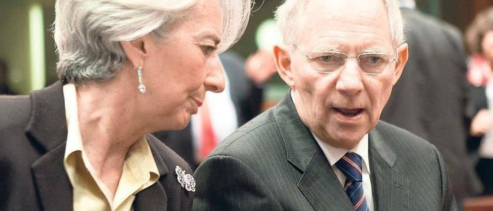 Abgestimmt. Frankreichs Wirtschaftsministerin Christine Lagarde und Bundesfinanzminister Wolfgang Schäuble in Brüssel.