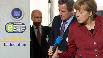 Bundeskanzlerin Angela Merkel (CDU) 2013 während der Internationalen Konferenz zur Elektromobilität in Berlin.