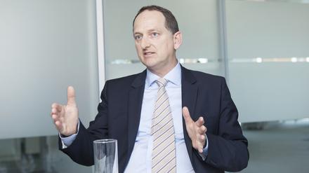 Peter Albiez, Deutschland-Chef von Pfizer beim Tagesspiegel-Interview in der Pfizer-Zentrale am Potsdamer Platz.