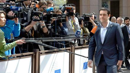 Alexis Tsipras nach seiner Ankunft am Donnerstag (23. April 2015) beim Sondergipfel der EU in Brüssel.