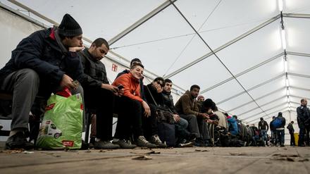 Flüchtlinge warten am Montag in einem Zelt vor dem Landesamt für Gesundheit und Soziales (LaGeSo) in Berlin auf ihre Registrierung. Der Einzelhandel erwartet auch durch ihre Kaufkraft einen starken Wachstum. 