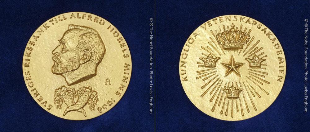 Die Nobelpreismedaille für Wirtschaft. 