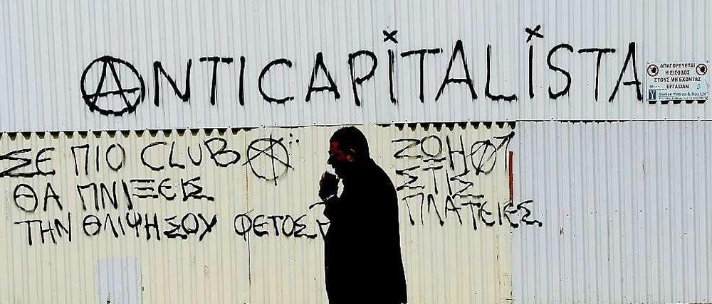 Ein antikapitalistisches Graffiti in Nikosia.