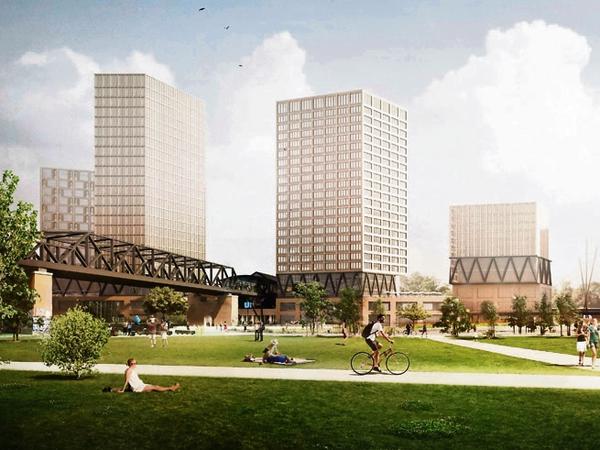 Das Bauprojekt "Urbane Mitte" wird den Gleisdreieck-Park mit Hochhäusern einrahmen.