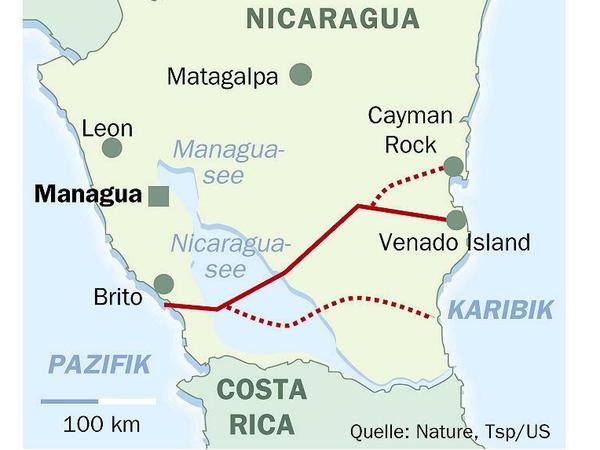 Drei Routen sind für den Kanal möglich. Die Nutzung des San-Juan-Flusses an der Grenze zu Costa Rica wurde von HKND ausgeschlossen.