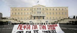 Proteste gegen Bildungsreformen in Athen im Winter 2014.