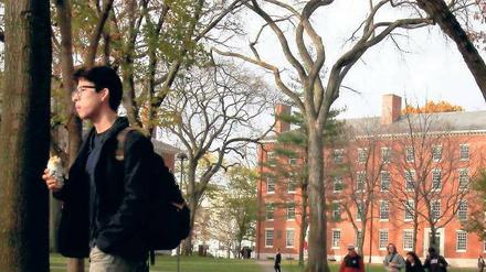 Studierende gehen über den Campus der Harvard-Universität.