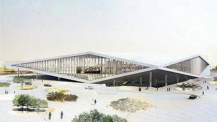 Die Qatar National Library. Das Bibliotheksgebäude wurde von Rem Koolhaas entworfen, in diesem Jahr soll es fertig werden. Lux soll eine „kritische Vielfalt“ an Werken bereitstellen – aber „nichts, was in Teilen der Gesellschaft als sehr problematisch wahrgenommen würde“. 
