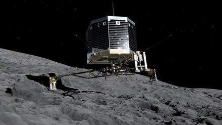 Gelandet. Die Sonde "Philae" ist auf dem Kometen Tschurjumow-Gerassimenko gelandet. Die Animation zeigt, wie der Touchdown abgelaufen sein könnte. 