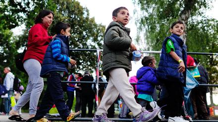 Syrische Flüchtlingskinder, die gerade in Celle (Niedersachsen) ankommen.