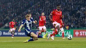 Schon wieder drin. Luca Schuler (links) mit seinem Abschluss zum zwischenzeitlichen 4:1 für Hertha BSC.