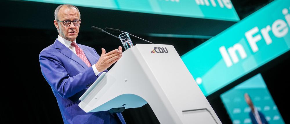 Friedrich Merz, CDU-Bundesvorsitzender und Unionsfraktionsvorsitzender, spricht beim CDU-Bundesparteitag.
