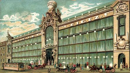 Das Warenhaus von Hermann Tietz in der Leipziger Straße in Berlin auf einer zeitgenössischen Postkarte.