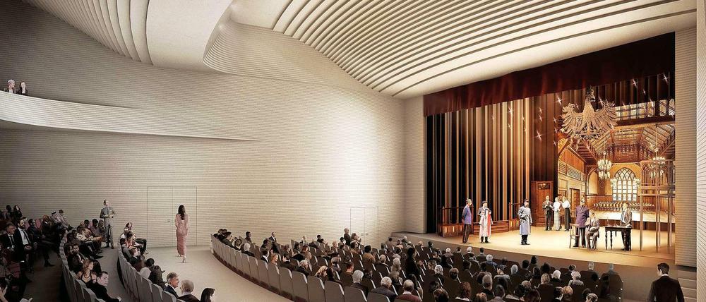 Nach dem Entwurf des Architekten Jan Kleihues für den Investor Cells Bauwelt entstünde ein unterirdischer Theatersaal mit 670 Plätzen im bisherigen Hof des Ku'damm-Karrees.
