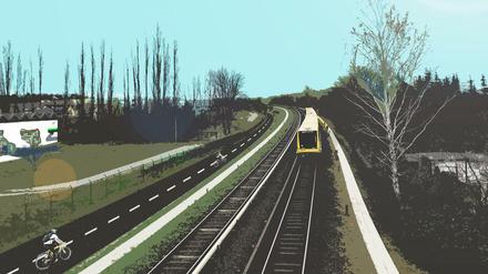 Simulationsbild der Radbahn U5, Idee einer Radverbindung entlang der U-Bahn-Linie 5 in Berlin.