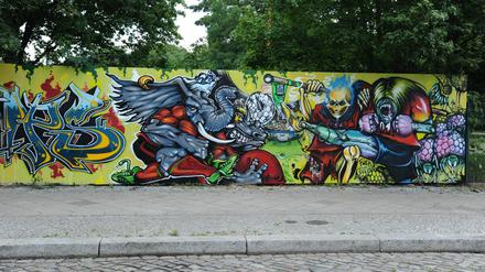 Eine ältere Aufnahme der Graffitiwand an der Oderstraße.