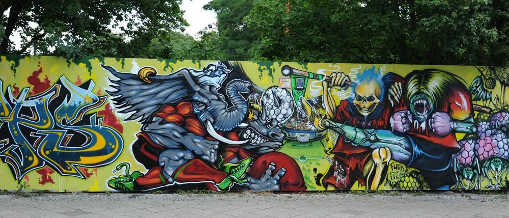 Eine ältere Aufnahme der Graffitiwand an der Oderstraße.