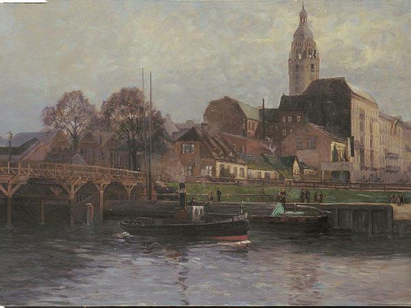 Das 1905 von Carl Krafft gemalte Bild „Alte Caprivi-Brücke. Das neue Charlottenburg überragt das alte Charlottenburg“.