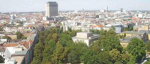 Luftbild der Gerhart-Hauptmann-Anlage, vorn die Bundesallee, links die Meierottostraße, hinten der Fasanenplatz.