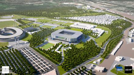 Simulation des Olympiaparks. So könnte ein neues Stadion für Hertha BSC aussehen.