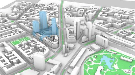 Simulation der Hochhauslandschaft in der City-West.
