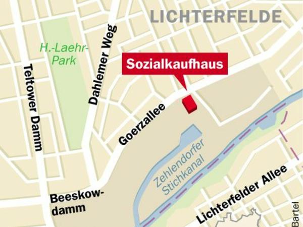 Die Lage: Am Stichkanal 2-4 in Lichterfelde / Ecke Goerzallee