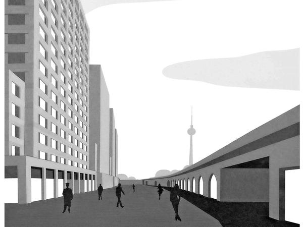Hochhäuser entlang der Jebensstraße: Simon Kochhan und Constantin Wolf von der TU München gewannen einen der zwei ersten Preise.