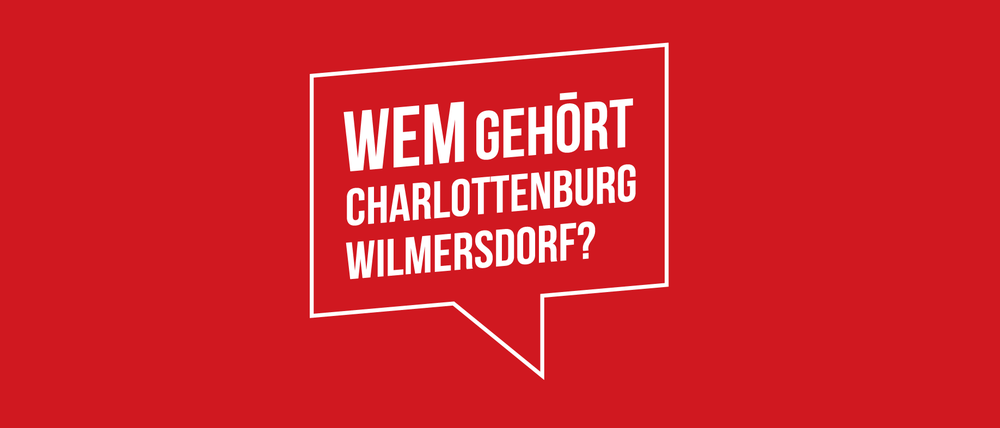 "Wem gehört Charlottenburg-Wilmersdorf?", das Logo der gleichnamigen Veranstaltung von Tagesspiegel und Correctiv im Rathaus Charlottenburg.