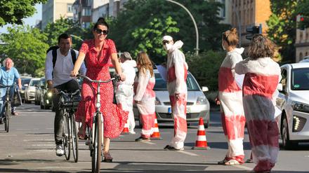 Pop-up-Radweg in der Müllerstraße im Bezirk Wedding. Die Initiative Changing Cities hatte die Aktion im vergangenen Sommer ins Leben gerufen.