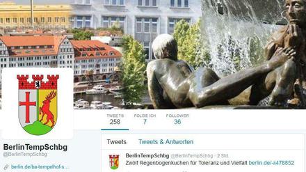 Screenshot vom Twitteraccount des Bezirksamts Tempelhof-Schöneberg. Mit automatisch verbreiteten Mitteilungen werden 36 Follower erreicht.