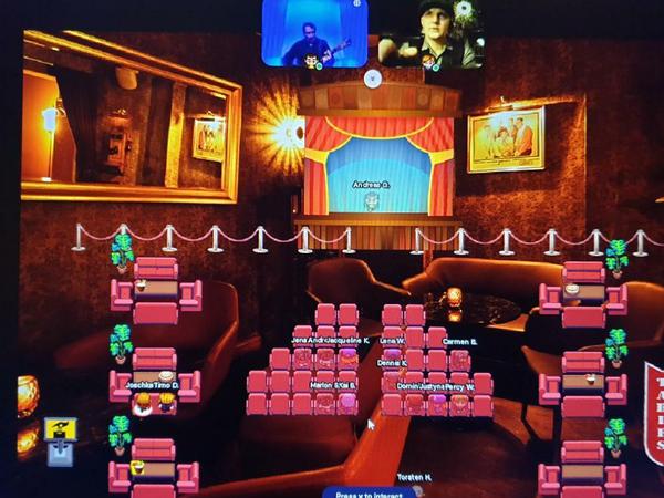 Ein bisschen, wie in einem Oldschool-Videospiel: Der Bühnen-Raum der digitalen Galander Bar.