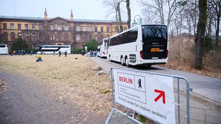 Busse stehen im Ankunftszentrum Reinickendorf. 
