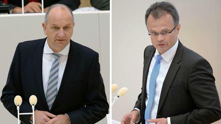 Wahlkampfabend in Mühlberg: Dietmar Woidke (SPD) und Michael Schierack (CDU) bringen am Dienstag etwas Schwung in den bisher lauen Brandenburger Wahlkampf.