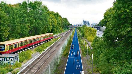 Links S-Bahn, rechts Autobahn, in der Mitte: Fahrradautobahn. Die Idee der Südwest-CDU.