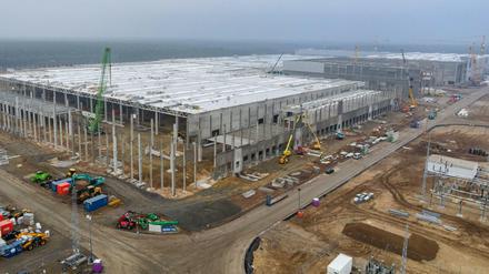 Weit fortgeschritten: die Baustelle der Tesla-Gigafabrik in Grünheide.
