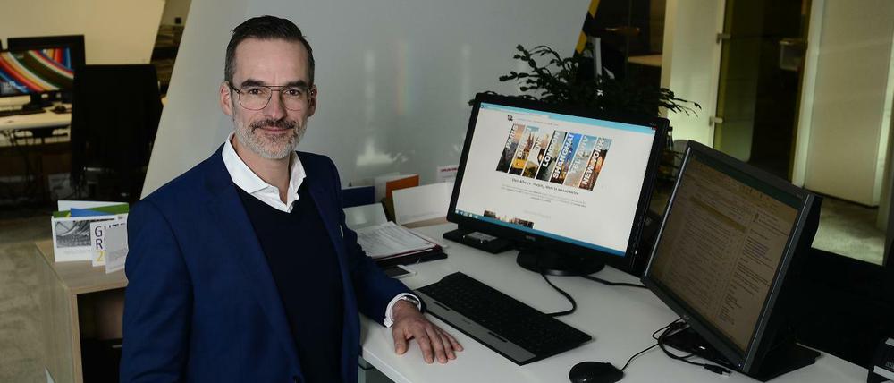 Stefan Franzke, Geschäftsführer der landeseigenen Standortagentur Berlin Partner, in seinem Büro im Ludwig-Erhard-Haus in Charlottenburg.
