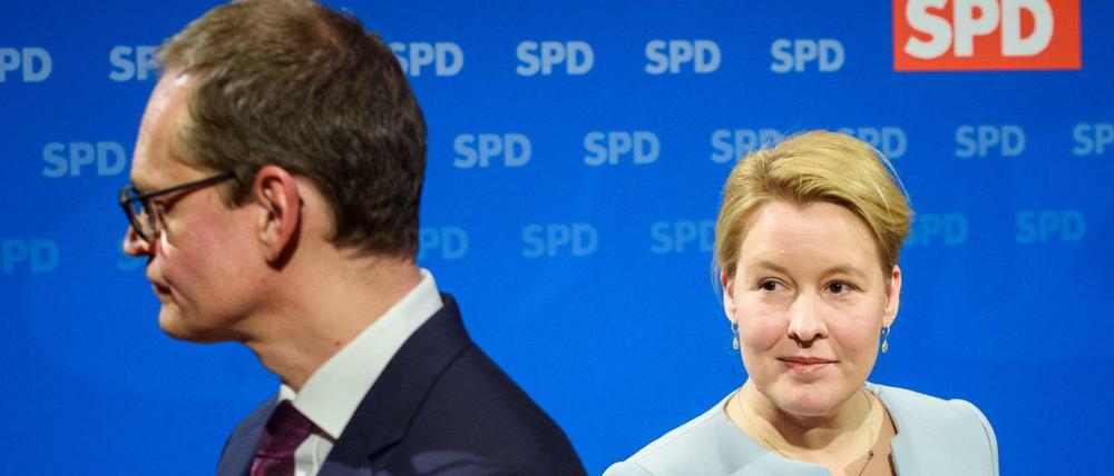 Platz da. Michael Müller verzichtet für Franziska Giffey auf eine erneute Kandidatur als Landeschef der SPD.