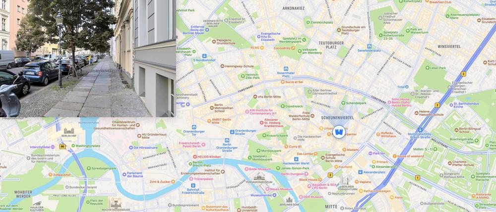 Apple Karten Look Around, Ansicht aus Berlin, Scheunenviertel