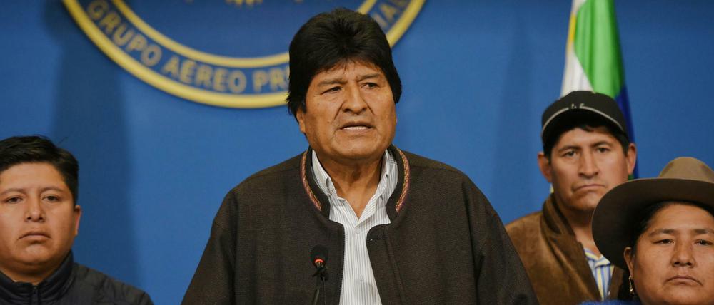 Evo Morales, Präsident von Bolivien, bei seiner Rücktrittserklärung nach wochenlangen Protesten gegen ihn. 