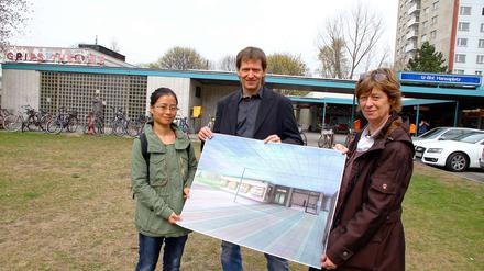 Landschaftsarchitekt Steffen Brodt und sein Team: Sylvia Martin (rechts) und Liu Qin Zi.