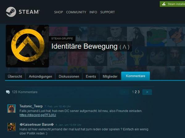 „Identitäre Bewegung“ auf „Steam“ mit Verweis auf einen neuen „Discord“-Server