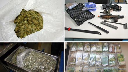 Die Ermittler fanden unter anderem 55 Kilogramm Marihuana, Amphetamin und Kokain, mehrere Pistolen und Bargeld.